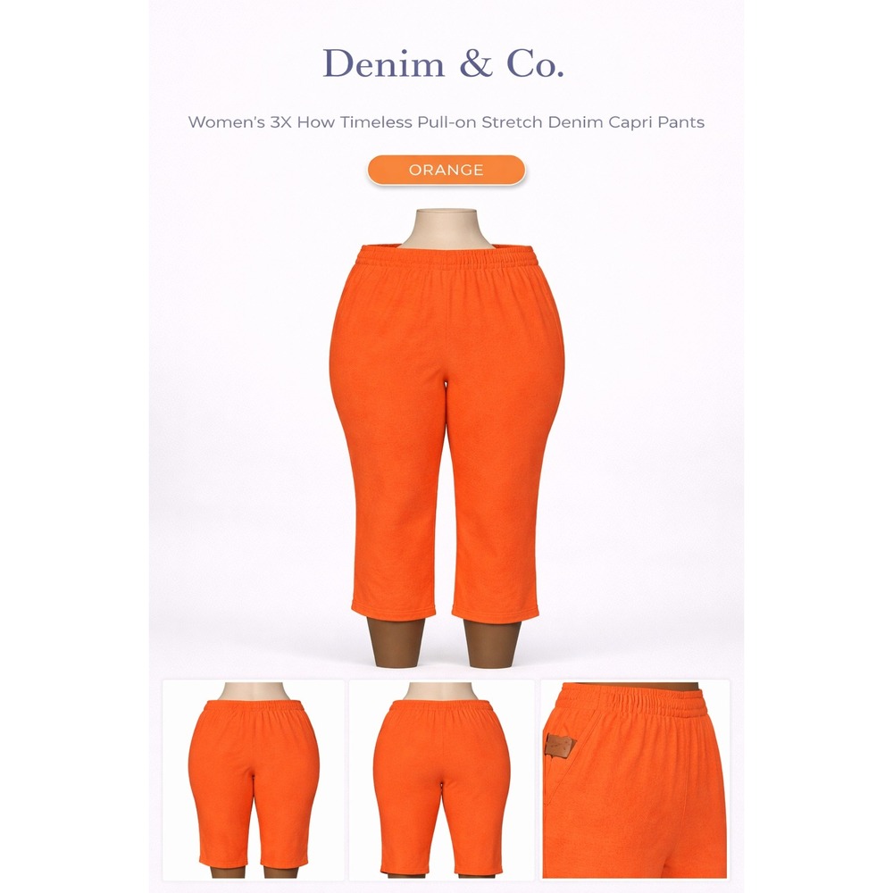 Denim & Co‎ Womens 3X How Timeless Pull-on Stretch Denim Capri Pants Orange